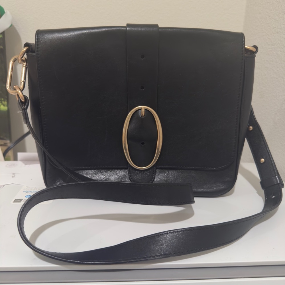 Vanessa Bruno Black Crossbody Bag with Gold Accent